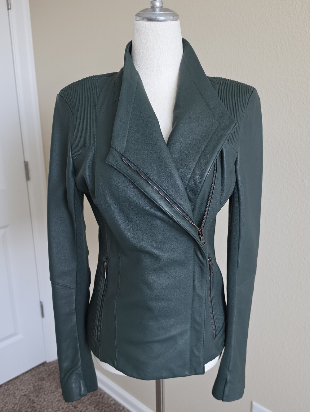Sam Edelman Forest Green Asymmetrical Leather Jacket XS